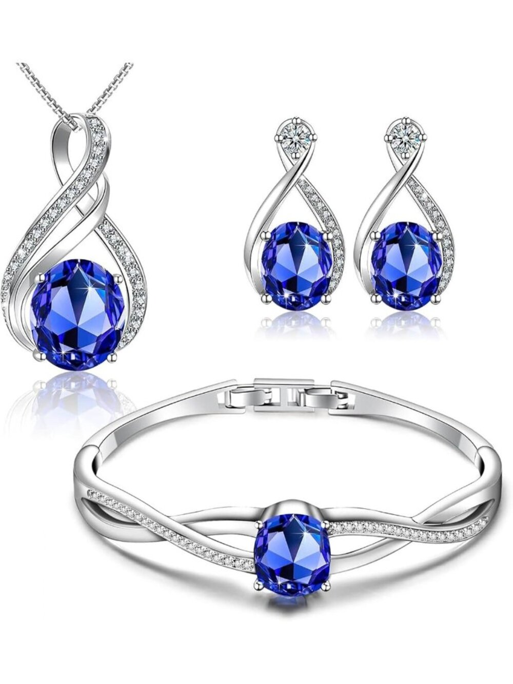 Elegant 18K White Gold Plated Crystal Jewelry Set - Bracelet, Necklace
